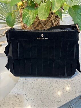 Spartina 449 Black Suede Fringe Crossbody Shoulder Bag